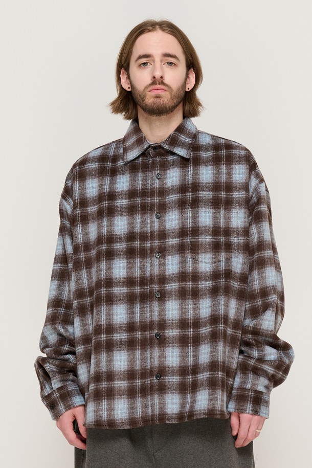 CARGOBROS - 긴팔셔츠 - WOOL-LIKE CHECK SHIRT JACKET (BROWN)