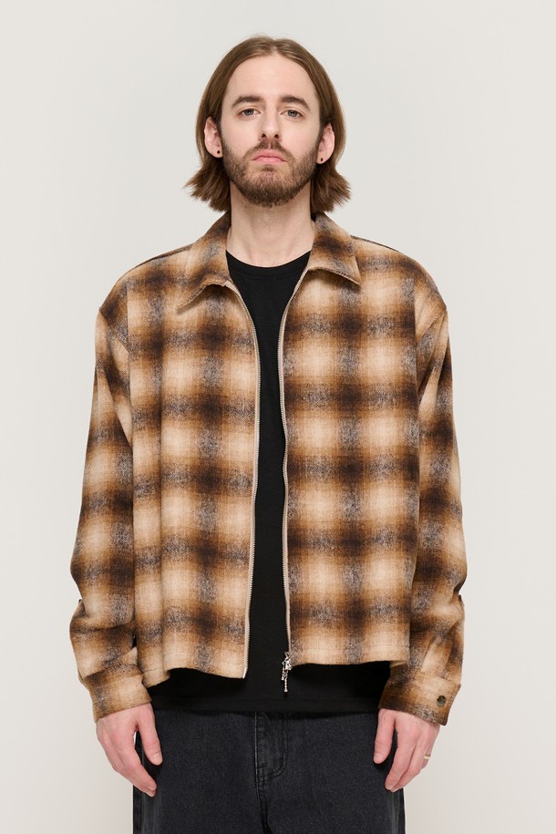 CARGOBROS - 긴팔셔츠 - WOOL PLAID 2-WAY  SHIRT (BROWN)