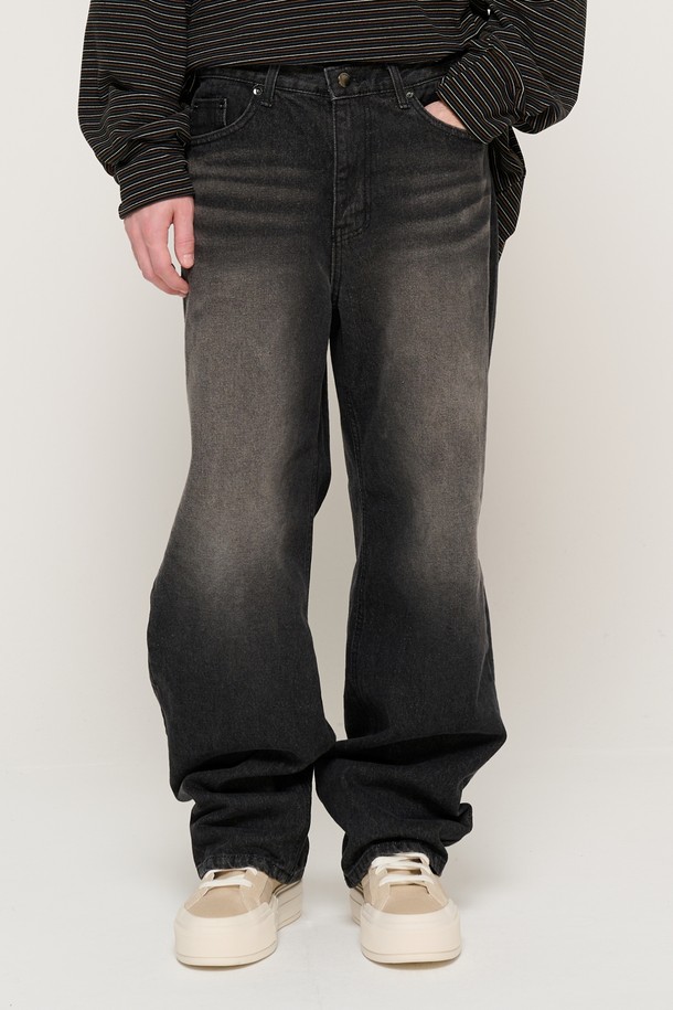 CARGOBROS - 데님 - VINTAGE WASHING SEMI-WIDE DENIM PANTS (BLACK)