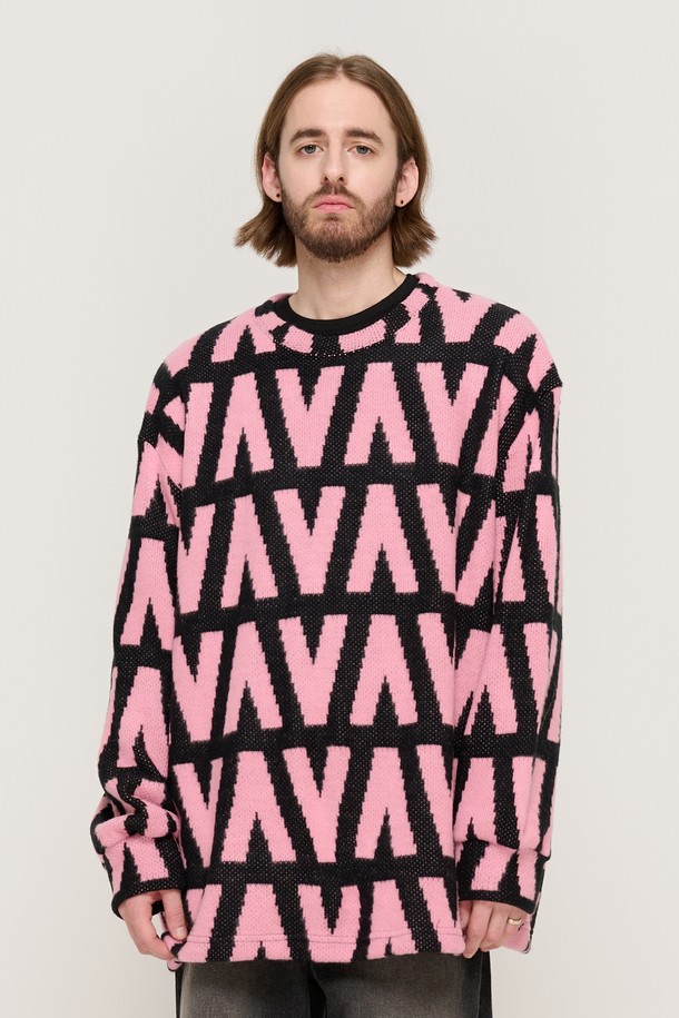 CARGOBROS - 스웨터 - DESIGN PATTERN COLORFUL KNIT (PINK)