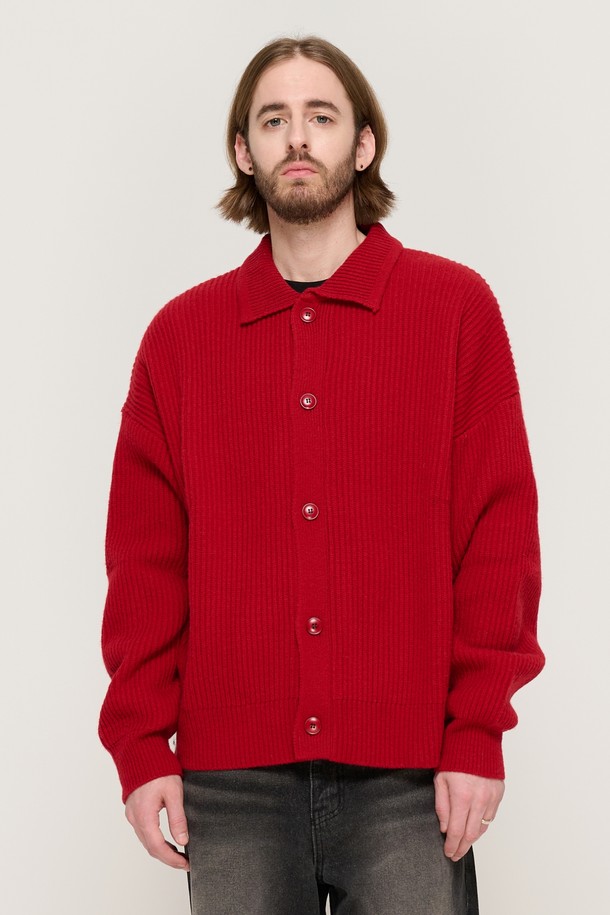 CARGOBROS - 가디건 - BUTTON POINT KNIT CARDIGAN (RED)