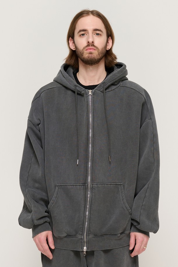 CARGOBROS - 후디 - PIGMENT DYING HOOD ZIP-UP (CHARCOAL)