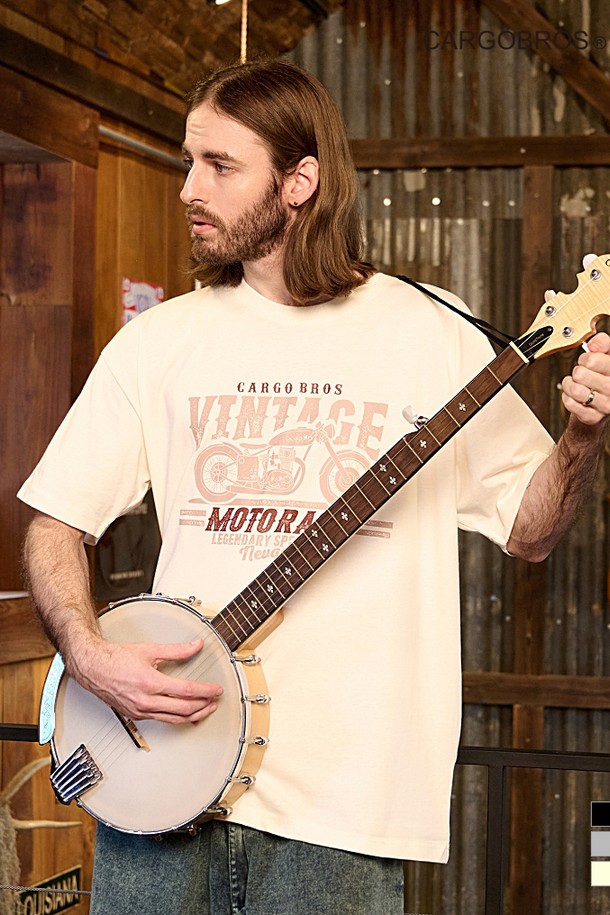 CARGOBROS - 반팔티셔츠 - BIKE VINTAGE OVER SHORT SLEEVE (CREAM)