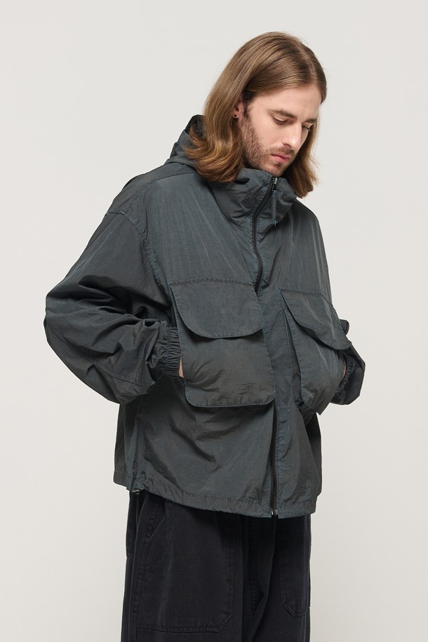 CARGOBROS - 블루종/점퍼 - BIG POCKET PIGMENT WASHED WINDBREAKER VINTAGE JACKET (CHARCHOL)