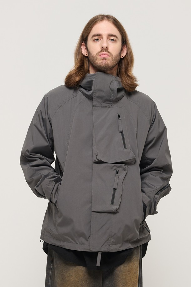 CARGOBROS - 블루종/점퍼 - WATERPROOF CASUAL MULTI-POCKET HOODED WINDBREAKER (CHARCHOL)