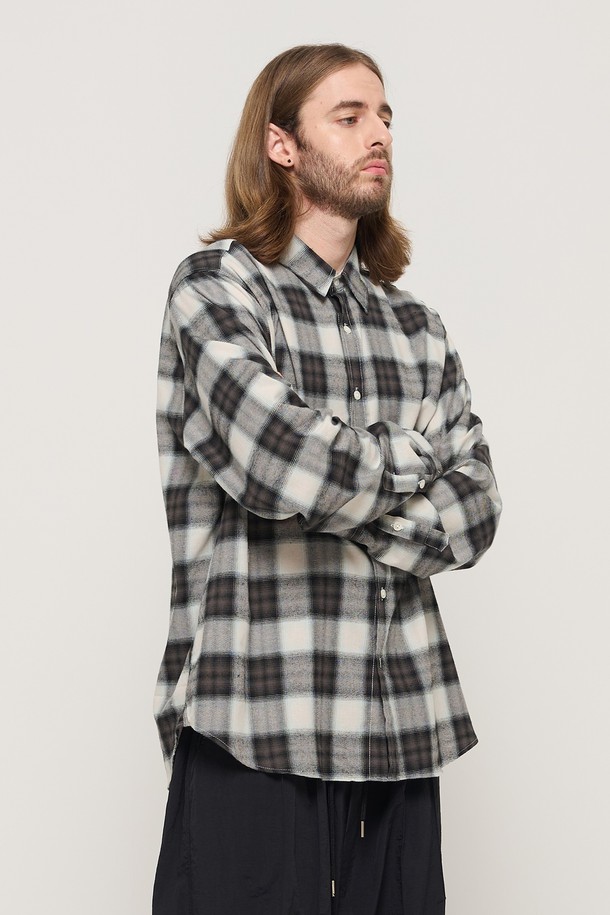 CARGOBROS - 긴팔셔츠 - FLANNEL OMBRE LOOSE FIT CHECK SHIRT (BLACK)