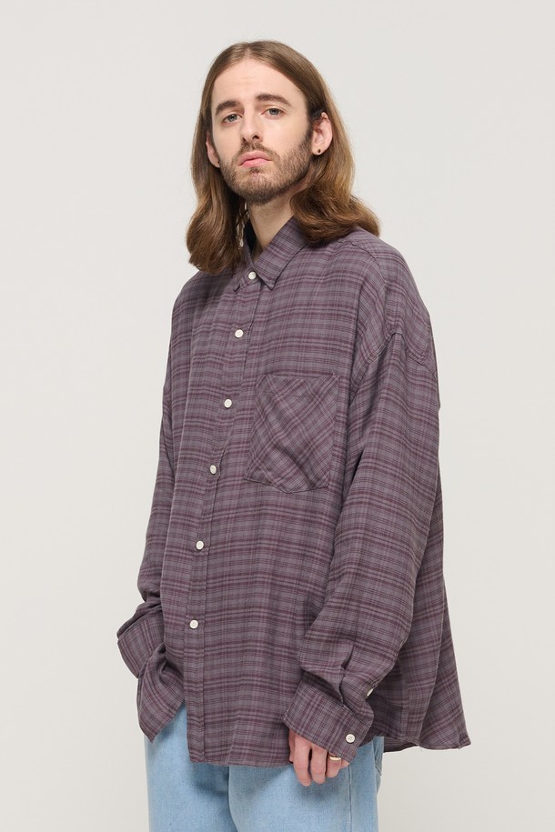 CARGOBROS - 긴팔셔츠 - VINTAGE ROLLING BOXY OVERSIZED CHECK SHIRT (GRAY)