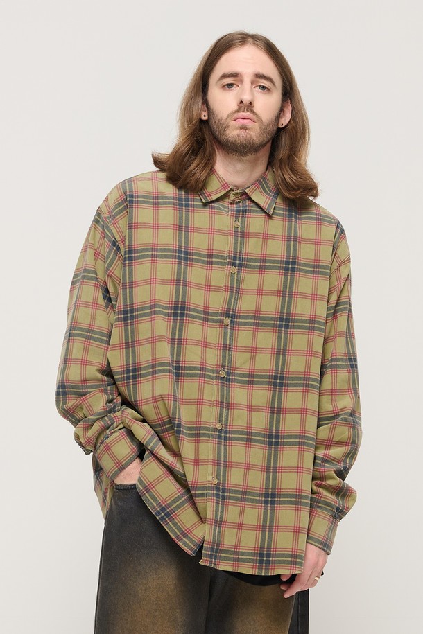 CARGOBROS - 긴팔셔츠 - CORDUROY CLASSIC LOOSE FIT CHECK SHIRT (KHAKI)