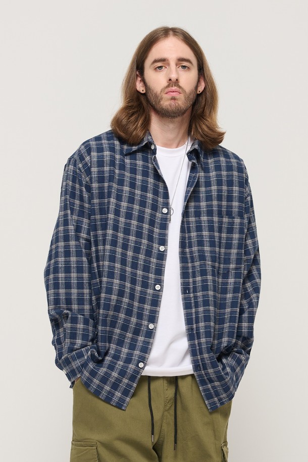 CARGOBROS - 긴팔셔츠 - DAILY SOFT Y2K CHECK SHIRT (NAVY)