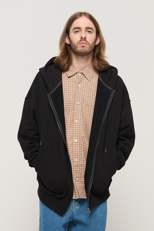 CARGOBROS - 후디 - CIRCLE POCKET OVER FIT  HOOD ZIP UP (BLACK)