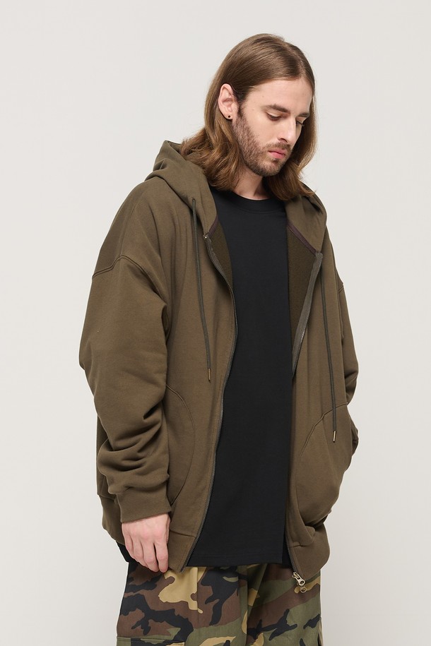 CARGOBROS - 후디 - CIRCLE POCKET OVER FIT  HOOD ZIP UP (KHAKI)