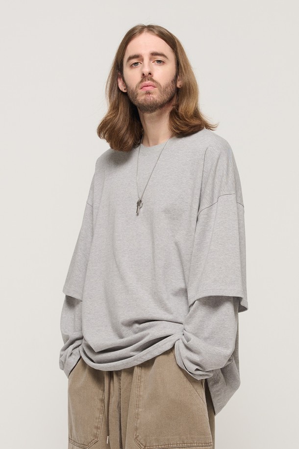 CARGOBROS - 긴팔티셔츠 - DESIGN YOUTH LAYERED OVERSIZED T-SHIRT (GRAY)