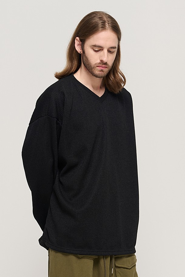 CARGOBROS - 스웨터 - CB V-NECK OVER KNIT (BLACK)