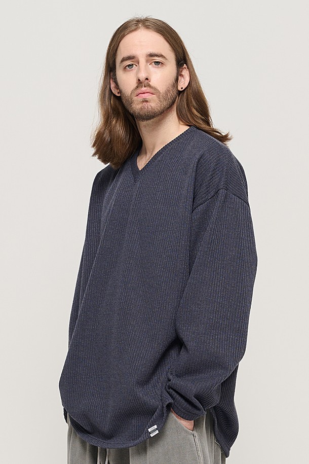 CARGOBROS - 스웨터 - CB V-NECK OVER KNIT (CHARCHOL)