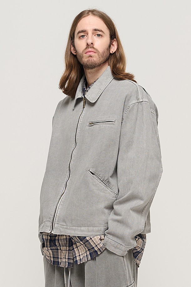 CARGOBROS - 블루종/점퍼 - VINTAGE PIGMENT WORK TRUCKER JACKET (GRAY)