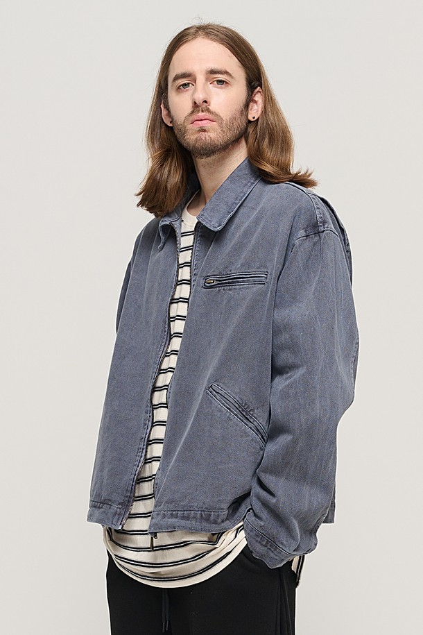 CARGOBROS - 블루종/점퍼 - VINTAGE PIGMENT WORK TRUCKER JACKET (NAVY)