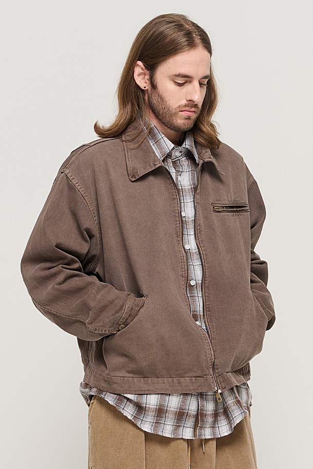 CARGOBROS - 블루종/점퍼 - VINTAGE PIGMENT WORK TRUCKER JACKET (BROWN)