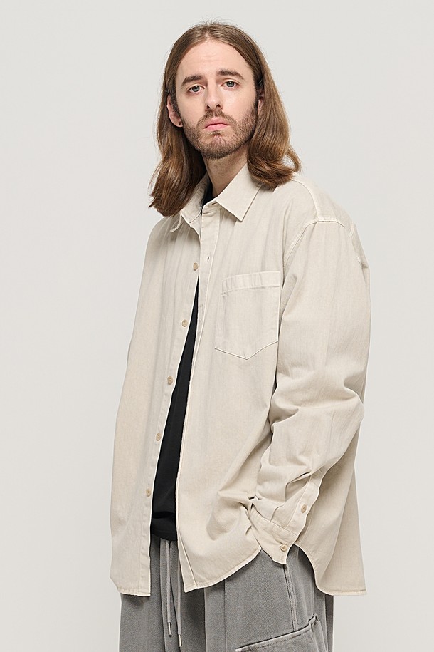 CARGOBROS - 긴팔셔츠 - PIGMENT WASHED WORK SHIRT (BEIGE)