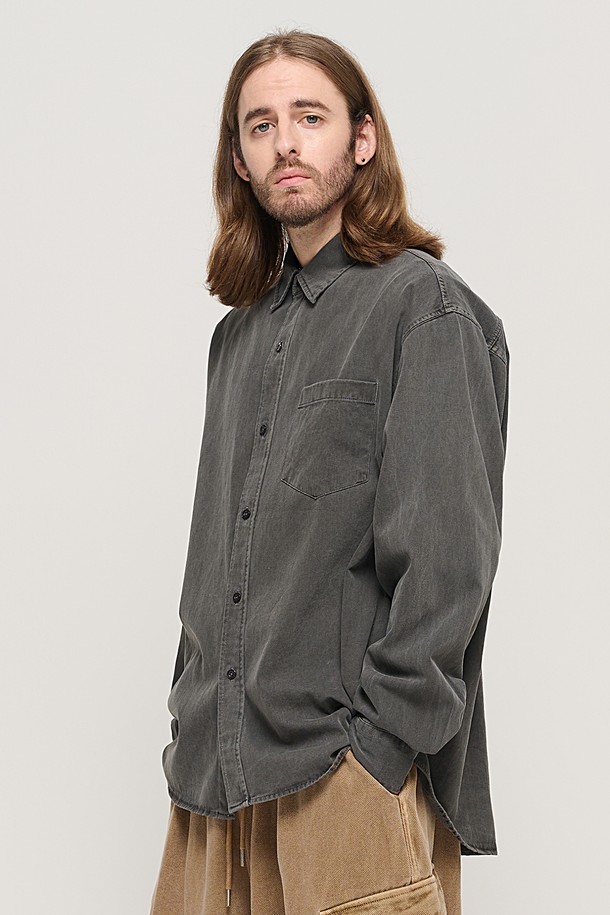 CARGOBROS - 긴팔셔츠 - PIGMENT WASHED WORK SHIRT (CHARCHOL)