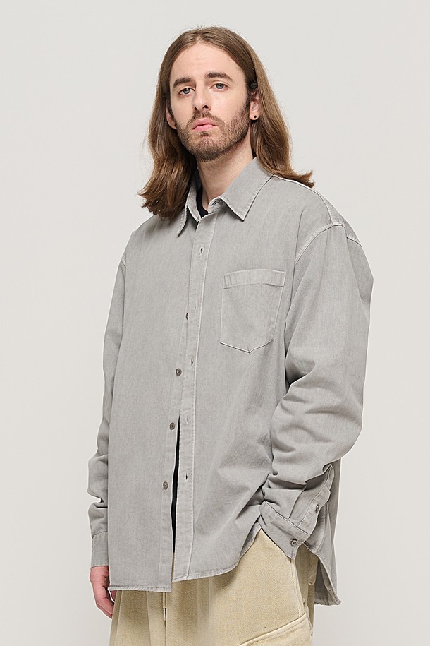 CARGOBROS - 긴팔셔츠 - PIGMENT WASHED WORK SHIRT (GRAY)