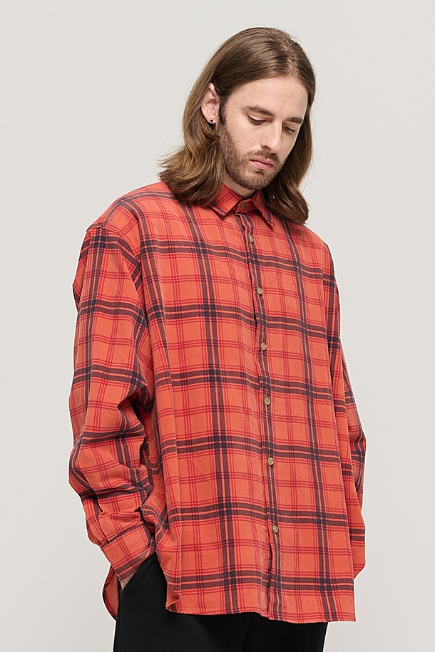 CARGOBROS - 긴팔셔츠 - CORDUROY CLASSIC LOOSE FIT CHECK SHIRT (PINK)