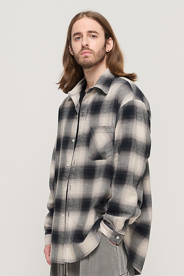 CARGOBROS - 긴팔셔츠 - OMBRE FLANNEL CHECK SHIRT (BLACK)