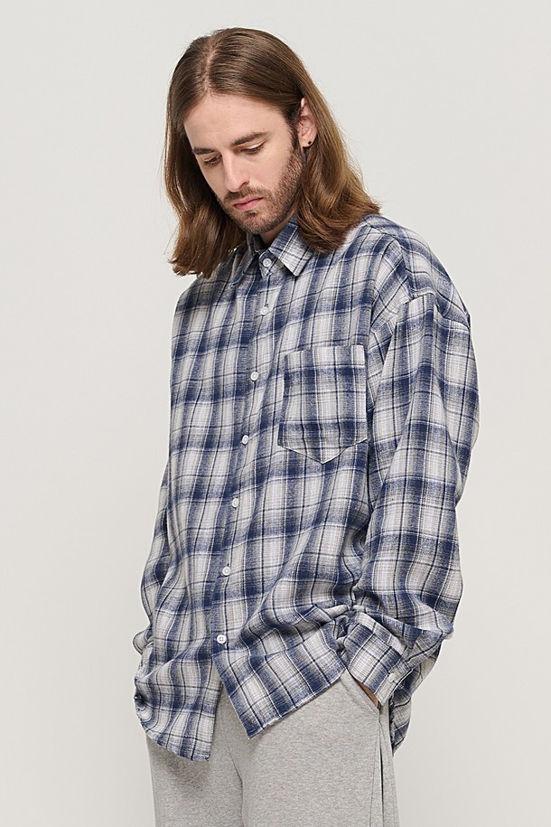 CARGOBROS - 긴팔셔츠 - GRANG OVERSIZED CHECK SHIRT (NAVY)