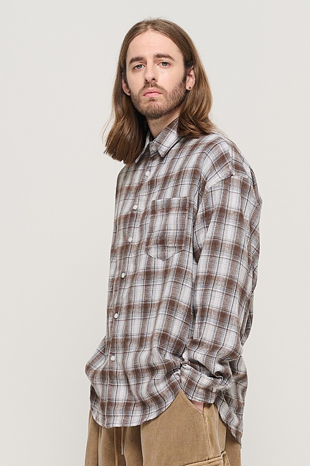 CARGOBROS - 긴팔셔츠 - GRANG OVERSIZED CHECK SHIRT (BROWN)