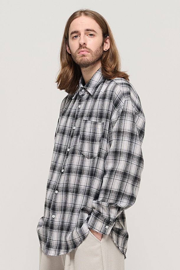 CARGOBROS - 긴팔셔츠 - GRANG OVERSIZED CHECK SHIRT (BLACK)