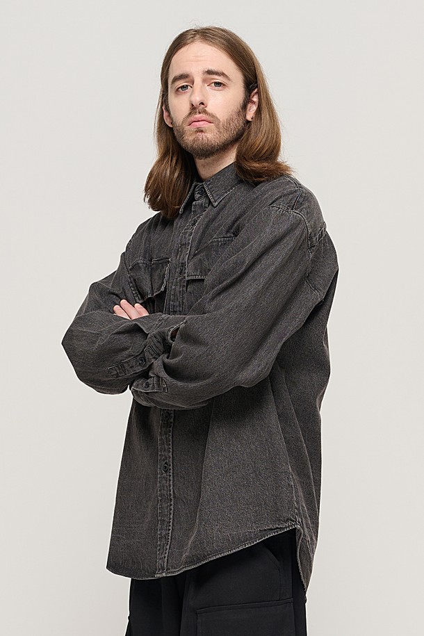 CARGOBROS - 긴팔셔츠 - TWO POCKET DENIM OVER SHIRT (BLACK)