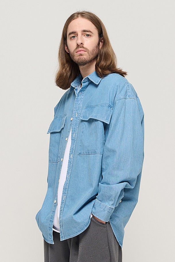 CARGOBROS - 긴팔셔츠 - TWO POCKET DENIM OVER SHIRT (BLUE)