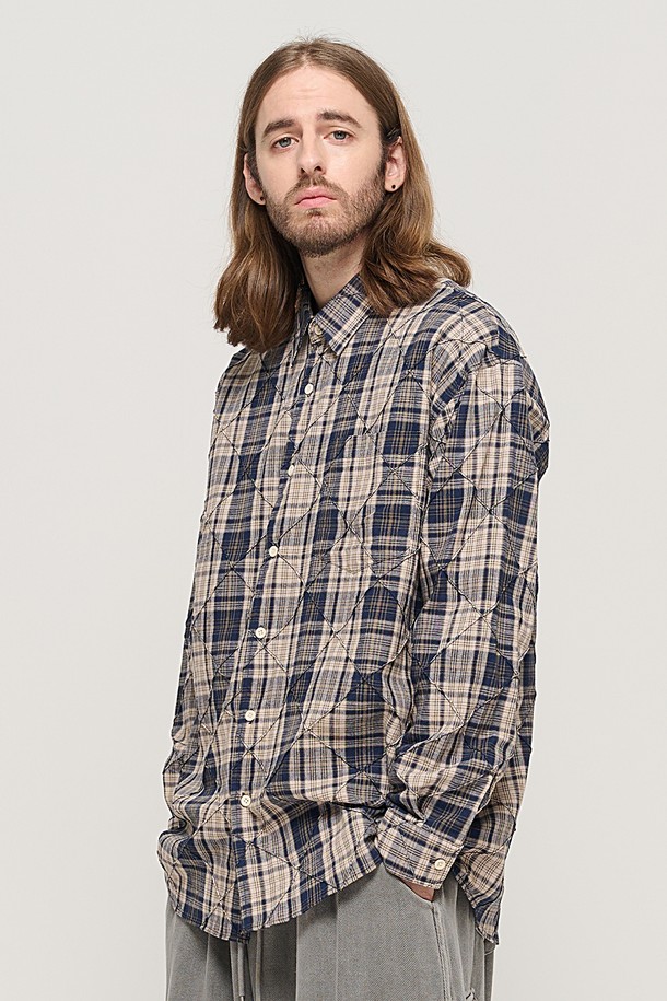 CARGOBROS - 긴팔셔츠 - SLIM QUILTING POINT CHECK SHIRT (NAVY)