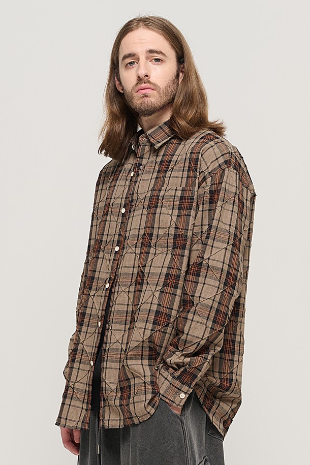 CARGOBROS - 긴팔셔츠 - SLIM QUILTING POINT CHECK SHIRT (BROWN)