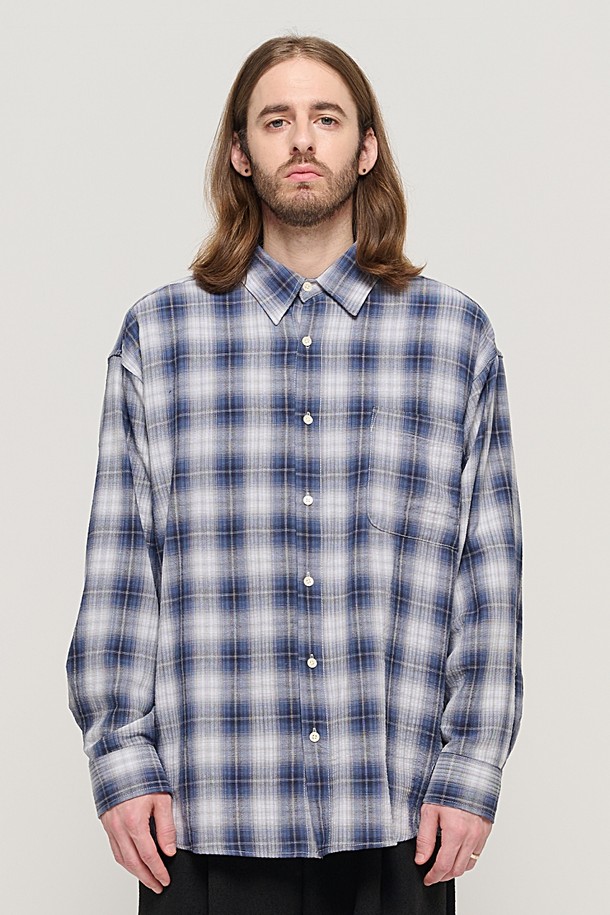 CARGOBROS - 긴팔셔츠 - LIGHT COTTON OVER CHECK SHIRT (BLUE)