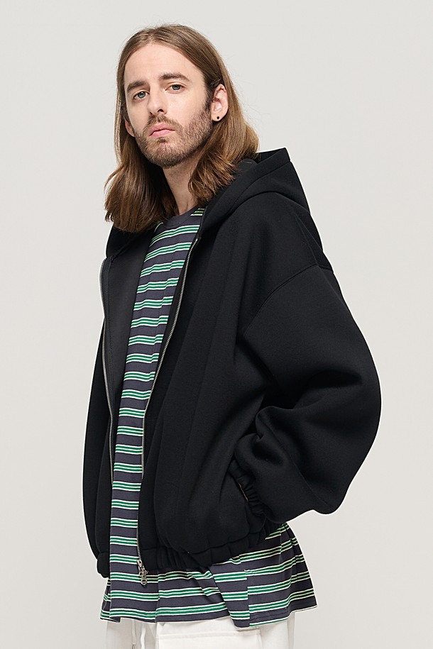 CARGOBROS - 후디 - WIDE BALLOON HOODED ZIP-UP (BLACK)