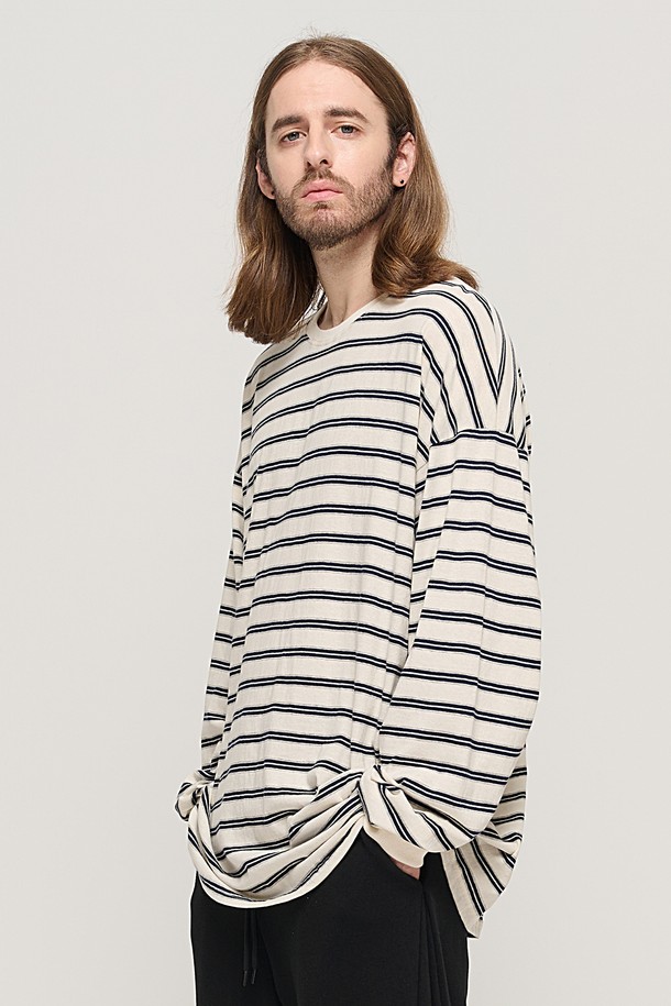 CARGOBROS - 긴팔티셔츠 - STRIPE OVER LONG SLEEVE TEE  (IVORY/NAVY)