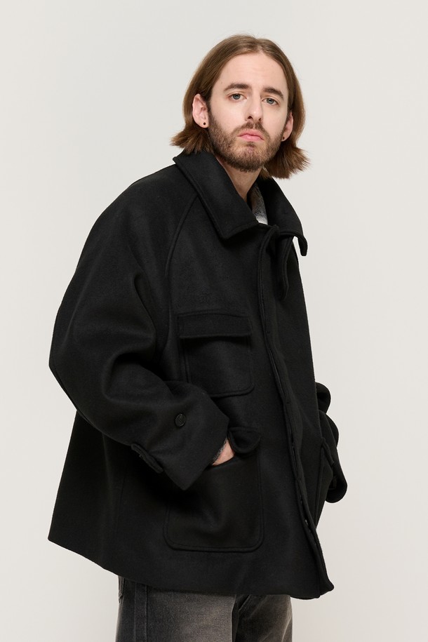 CARGOBROS - 코트 - POCKET POINT BALMACAAN WOOL SHORT COAT (BLACK)