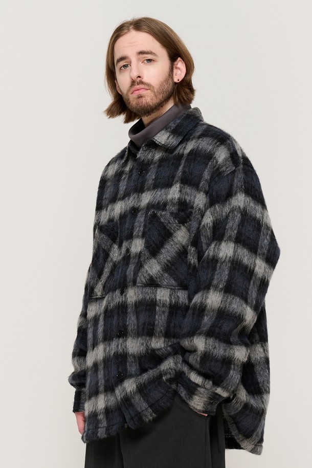 CARGOBROS - 블루종/점퍼 - OVERSIZED WOOL CHECK SHIRT JACKET (BLACK)