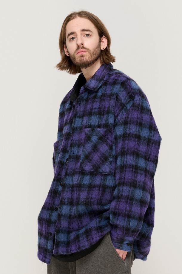 CARGOBROS - 블루종/점퍼 - OVERSIZED WOOL CHECK SHIRT JACKET (PURPLE)