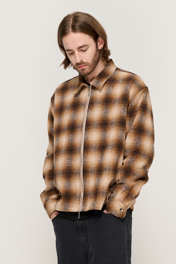 CARGOBROS - 긴팔셔츠 - WOOL PLAID 2-WAY  SHIRT (BROWN)