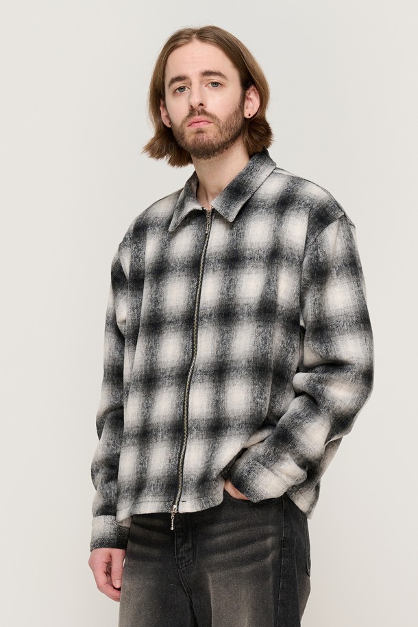 CARGOBROS - 긴팔셔츠 - WOOL PLAID 2-WAY  SHIRT (BLACK)