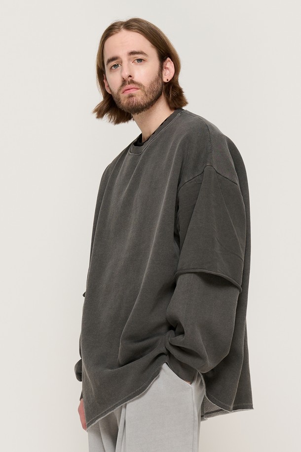 CARGOBROS - 스웨트셔츠 - PIGMENT WASHED LAYERED MTM (CHARCOAL)