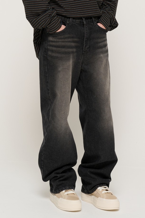 CARGOBROS - 데님 - VINTAGE WASHING SEMI-WIDE DENIM PANTS (BLACK)