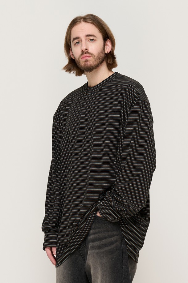 CARGOBROS - 긴팔티셔츠 - LINE NAPPING STRIPE LONG SLEEVE TEE (BLACK)