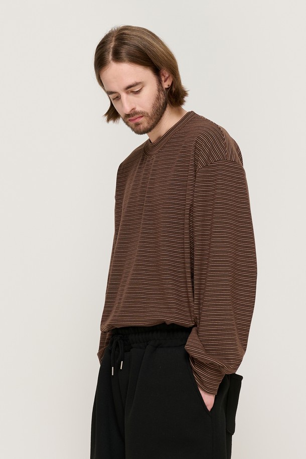 CARGOBROS - 긴팔티셔츠 - LINE NAPPING STRIPE LONG SLEEVE TEE (BROWN)