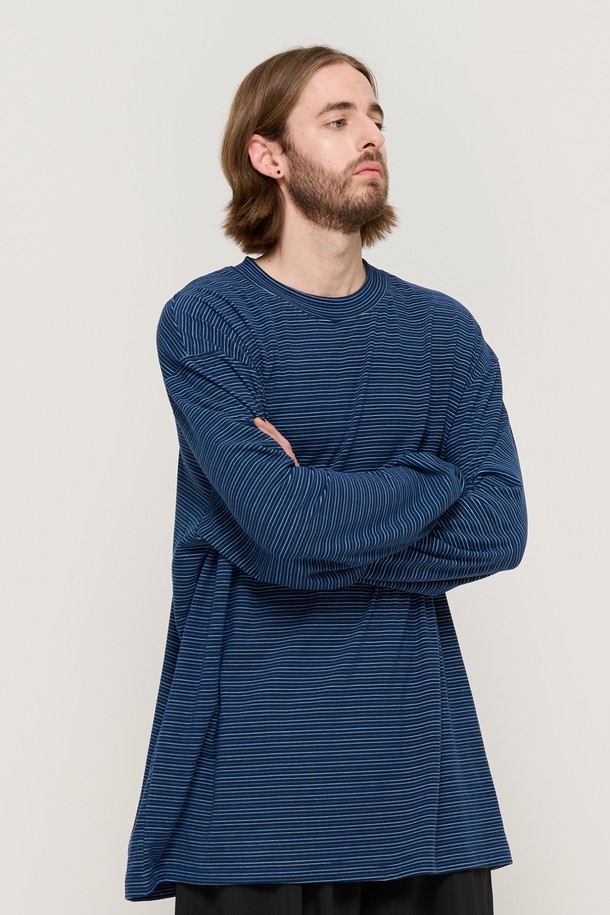 CARGOBROS - 긴팔티셔츠 - LINE NAPPING STRIPE LONG SLEEVE TEE (NAVY)