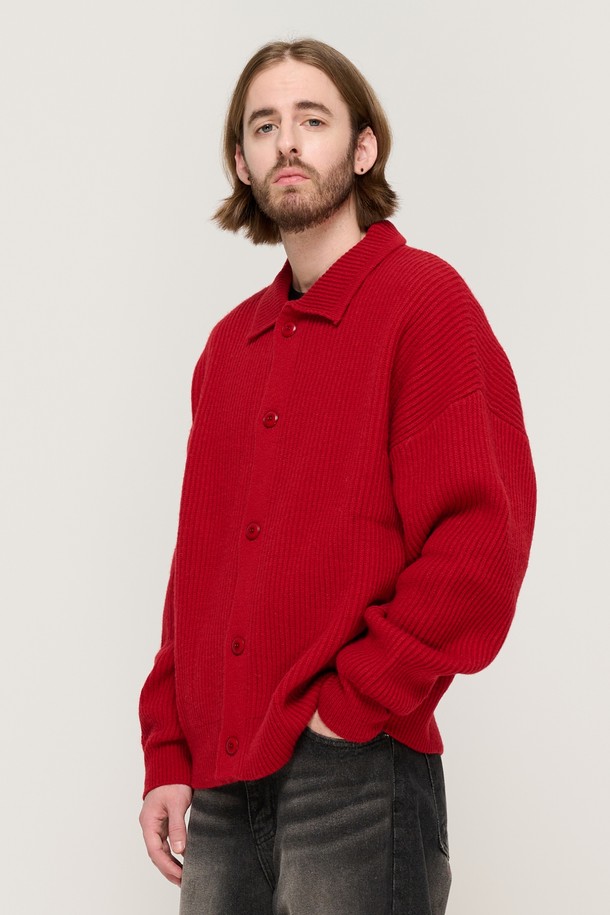 CARGOBROS - 가디건 - BUTTON POINT KNIT CARDIGAN (RED)