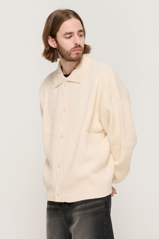 CARGOBROS - 가디건 - BUTTON POINT KNIT CARDIGAN (IVORY)