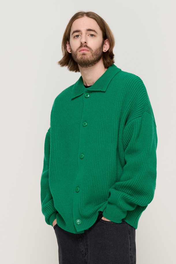 CARGOBROS - 가디건 - BUTTON POINT KNIT CARDIGAN (GREEN)