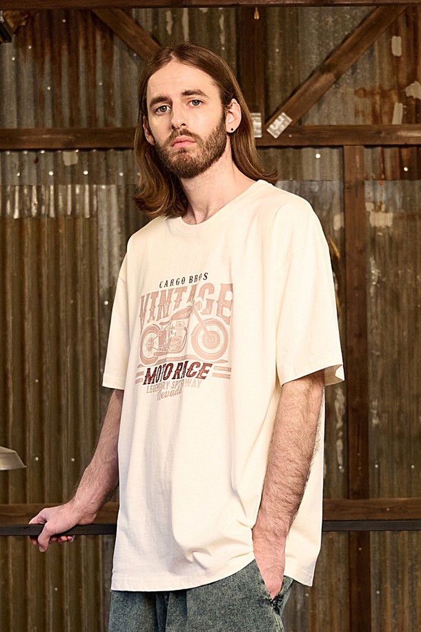 CARGOBROS - 반팔티셔츠 - BIKE VINTAGE OVER SHORT SLEEVE (CREAM)